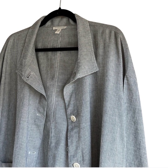 Eileen Fisher Organic Cotton Linen Ticking Stripe Jacket Size M Boxy Lagenlook - Picture 6 of 12